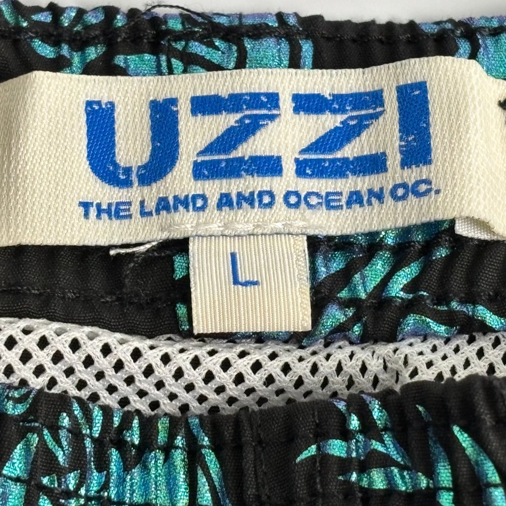 UZZI Men's L Swim Shorts Mesh Lined Trunks Black Iridescent Tiger‎ Palms Beach - Picture 10 of 16